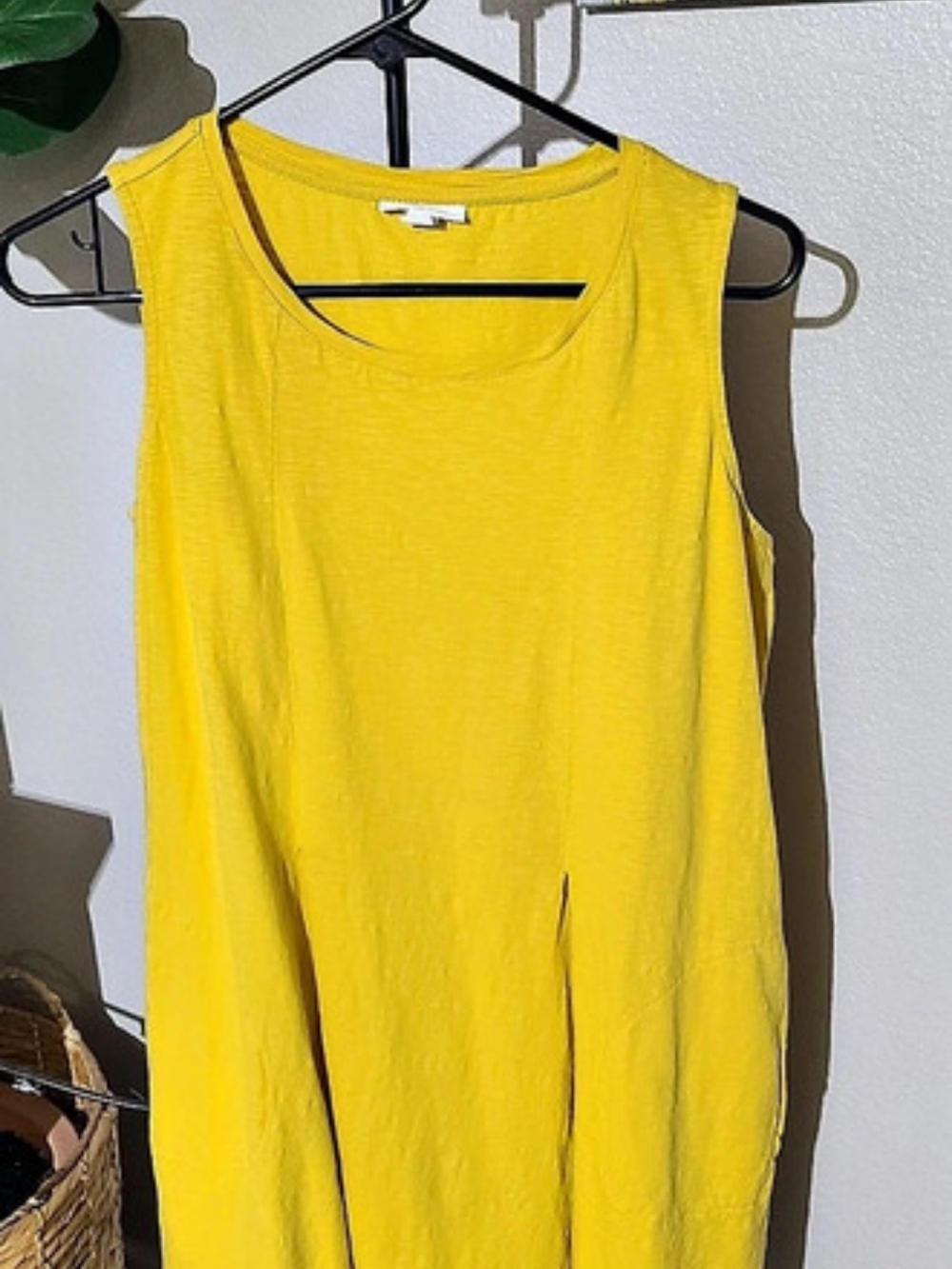 J. Jill Mustard Yellow Slub Cotton Sleeveless Midi Dress with Pockets Size M